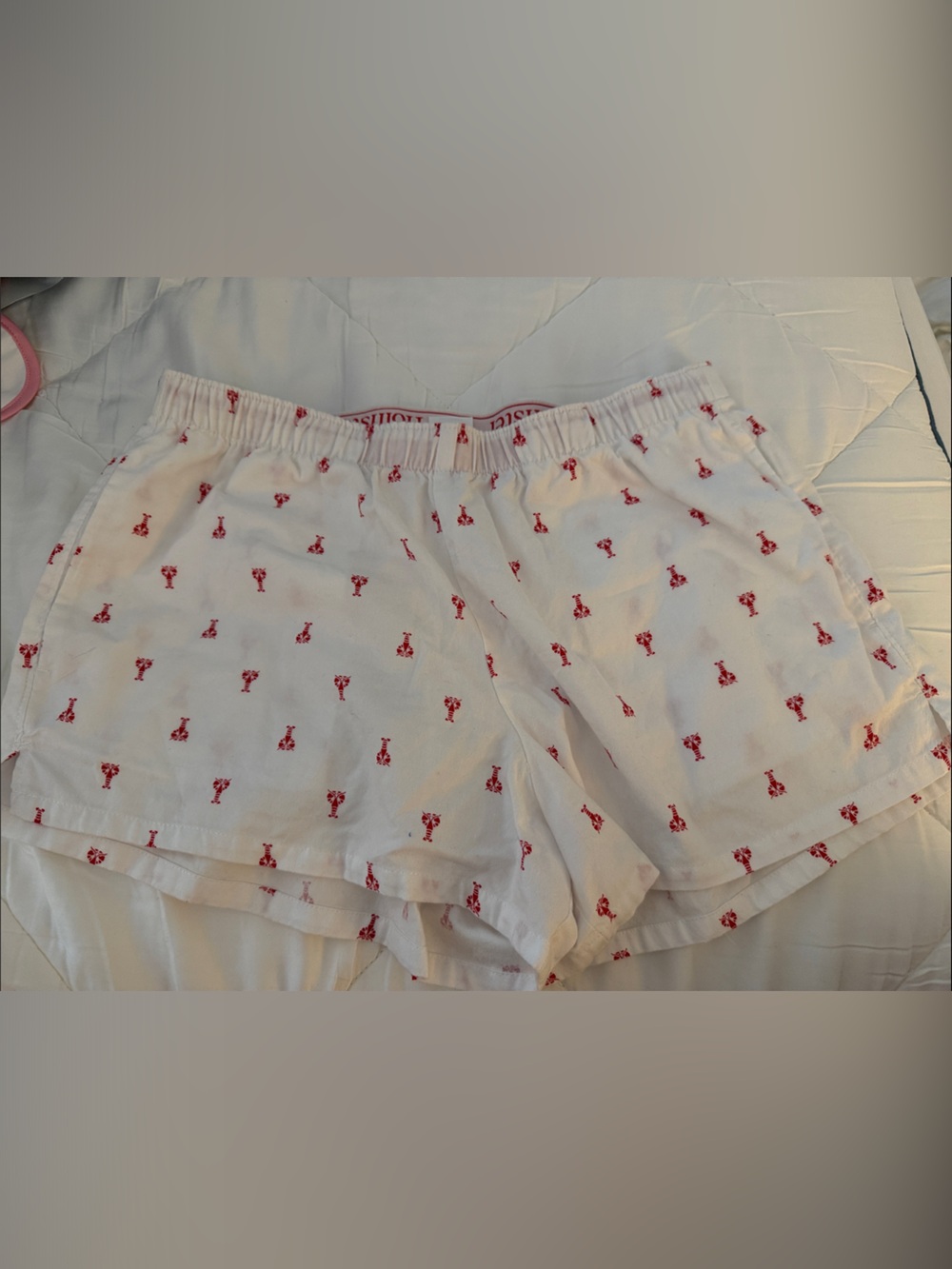 Hollister White Lounge Shorts with Red Lobster Print